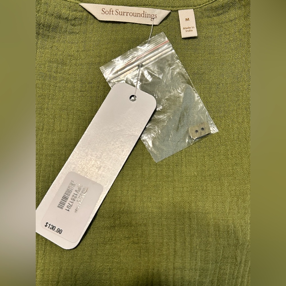NWT SOFT SURROUNDINGS Drina Gauze Button Front Midi Dress Fern Green Sz Medium - Picture 10 of 12